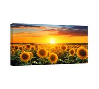 ZXHYWYM Floral Canvas Wall Art Sunflower Pictures Prints Large Flower Field Painting Nature Scenery Wall Decor for Living Dining Room Kitchen Home Framed (D, (60.00 x 120.00 cms))