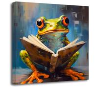 ZXHYWYM Frog Wall Art Cute Frog Reading Book Poster Prints Abstract Colorful Animal Canvas Picture Funny Artwork for Nursery Kids Room Classroom Decor(Picture-1, (12.00" x 12.00"))