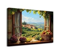 ZXHYWYM Fruit Harvest Wall Art Vintage Kitchen Decor Vineyard Landscape Pictures Orchard Beyond The Windowsill Artwork Rustic Fruits Food Still Life Posters (Green, 70L x 105W cm)