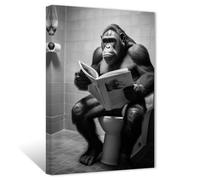 ZXHYWYM Funny Bathroom Decor Gorilla Sitting on Toilet Reading Newspaper Picture Humor Animals Wall Art Black and White Canvas Prints for Washroom Restroom(Picture-2, (16.00" x 24.00"))