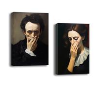 ZXHYWYM Funny Bathroom Wall Decor 2 Pieces Humour Men and Women Cover the Nose Picture Prints Classical Portraits Canvas Painting Vintage Toilet Artwork(Funny, (11.00" x 14.00" x 2PCS))