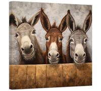 ZXHYWYM Funny Donkey Canvas Prints Farm Animal Wall Art Vintage Poster Pictures for Rustic Farmhouse Bathroom Decor Framed(1, (28.00" x 28.00"))