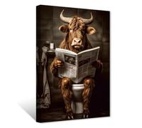 ZXHYWYM Funny Highland Cow Bathroom Decor Cow Sitting on Toilet Reading Newspaper Wall Art Cute Animal Poster Prints Farmhouse Toilet Canvas Artwork(Picture-2, (12.00" x 18.00"))