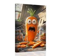 ZXHYWYM Funny Kitchen Canvas Wall Art Whimsical Food Art Pictures Fruit Vegetable Painting Humorous Poster Prints for Kitchen Dining Room Decor Framed (30 x 45 cms)