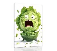 ZXHYWYM Funny Kitchen Canvas Wall Art Whimsical Food Art Pictures Fruit Vegetable Painting Humorous Poster Prints for Kitchen Dining Room Decor Framed (30 x 45 cms)