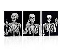 ZXHYWYM Funny Skull Canvas Wall Art 3 Pieces Black and White Skeleton Poster Prints Abstract Horror Paintings Gothic Halloween Wall Decor Ready to Hang(1, (11.00" x 14.00" x 3PCS))