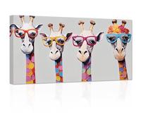 ZXHYWYM Giraffe Family Canvas Wall Art Cute Colorful Animal Poster Prints Funny Abstract Paintings for Kids Children's Room Nursery Decor Framed(4, (12.00" x 24.00"))