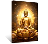 ZXHYWYM Golden Buddha Painting Buddha Statue Sitting on Lotus Flower Wall Art Zen Picture Meditation Canvas Artwork Spa Prints for Spiritual Buddhism Prayer Room(Picture-3, (12.00" x 18.00"))