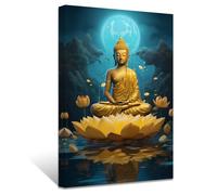 ZXHYWYM Golden Buddha Painting Buddha Statue Sitting on Lotus Flower Wall Art Zen Picture Meditation Canvas Artwork Spa Prints for Spiritual Buddhism Prayer Room(Picture-4, (16.00" x 24.00"))