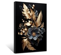 ZXHYWYM Golden Flowers Leave Wall Decor Abstract Black Gold Picture Painting Elegant Floral Canvas Prints Modern Artwork for Living Room Framed (Picture-1, (16.00" x 24.00"))