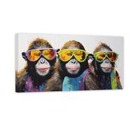 ZXHYWYM Graffiti Monkey Wall Art Large Colorful Animals Wearing Glasses Pictures Funny 3 Gorillas Painting Nursery Kids Room Home Wall Decor Framed (C, (25.00 x 50.00 cms))