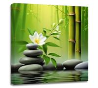 ZXHYWYM Green Bamboo Pictures Zen Wall Art Stone Flower Water SPA Canvas Prints Meditation Yoga Paintings Wall Decor for Bathroom Still Life Artwork(Picture-2, (16.00" x 16.00"))