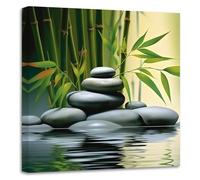 ZXHYWYM Green Bamboo Pictures Zen Wall Art Stone Flower Water SPA Canvas Prints Meditation Yoga Paintings Wall Decor for Bathroom Still Life Artwork(Picture-1, (12.00" x 12.00"))