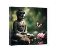ZXHYWYM Green Zen Wall Art Buddha Pictures Lotus Flower Art Print With Butterfly Spa Artwork Canvas Calming Meditation Spiritual Bathroom Decor Framed (E, (50.00 x 50.00 cms))