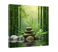 ZXHYWYM Green Zen Wall Art Stone Spa Pictures Bamboo Zen Bathroom Canvas Calming Meditation Print Relaxing Spiritual Yoga Room Office Decor Framed (D, (30.00 x 30.00 cms))