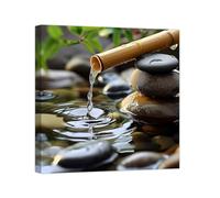 ZXHYWYM Green Zen Wall Art Stone Spa Pictures Bamboo Zen Bathroom Canvas Calming Meditation Print Relaxing Spiritual Yoga Room Office Decor Framed (A, (30.00 x 30.00 cms))