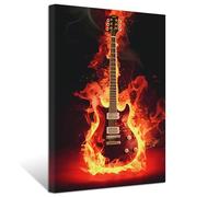 ZXHYWYM Guitar Canvas Wall Art Abstract Burning Fire Guitar Picture Music Painting Prints for Concert House Bar Decor Framed(1, (12.00" x 18.00"))