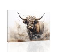 ZXHYWYM Highland Cattle Canvas Wall Art Brown Cow Pictures Wall Decor Farmhouse Animal Painting Print Western Home Room Decor Framed (C, (50.00 x 75.00 cms))