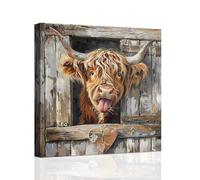 ZXHYWYM Highland Cow Picture Funny Highland Cattle Wall Art Prints Vintage Cow Painting Canvas Bathroom Farmhouse Kitchen Home Wall Decor Artwork Framed (Brown, (30.00 x 30.00 cms))