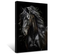 ZXHYWYM Horse Face Picture Wall Art Black Horse Canvas Prints Vintage Wild Animal Poster Abstract Artwork for Office Wall Decor Framed(Picture-2, (24.00" x 36.00"))