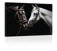 ZXHYWYM Horse Picture Wall Art Black and White Animal Couple Portrait Canvas Prints Vintage Western Paintings for Rustic Farmhouse Decor Framed(1, (12.00" x 18.00"))