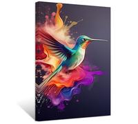 ZXHYWYM Hummingbird Canvas Wall Art Colorful Bird Painting Prints Abstract Animal Pictures for Kid's Room Nursery Framed(3, (16.00" x 24.00"))
