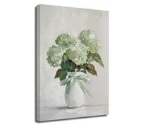 ZXHYWYM Hydrangea Wall Art Rustic Flowers Pictures Farmhouse Floral Poster Vintage Bouquet in Vase Canvas Still Life Artwork Living Room Bedroom Bathroom Kitchen (Green, 45L x 30W cm)