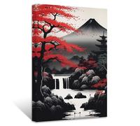 ZXHYWYM Japanese Canvas Wall Art Red and Black Cherry Trees Mt.Fuji Pagoda Painting Japanese Landscape Poster Prints Japan Themed Artwork Wall Decor(Picture-1, (12.00" x 18.00"))