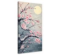 ZXHYWYM Japanese Landscape Wall Art Cherry Picture for Wall Cherry Blossom Tree Canvas Prints Abstract Moon Mountain Pink Flower Painting Bedroom Decor Framed (Pink, (30L x 60W cm))