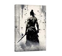 ZXHYWYM Japanese Samurai Wall Art Black and White Armored Samurai Canvas Picture Japan Warrior Poster Bushido Print Wall Decor Frame (Samurai - 3, 60.00 x 90.00 cms)