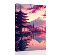 ZXHYWYM Japanese Wall Art Pink Cherry Blossom Pictures for Bedroom Japan Landscape Poster Prints Sakura Canvas Painting Framed Ready to Hang (30 x 45 cms)