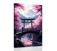 ZXHYWYM Japanese Wall Art Pink Cherry Blossom Pictures for Bedroom Japan Landscape Poster Prints Sakura Canvas Painting Framed Ready to Hang (40 x 60 cms)