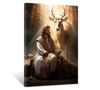ZXHYWYM Jesus Canvas Wall Art Deer and God Pictures Prints Christian Spiritual Poster Abstract Artwork Home Decor for Prayer Room Living Room Framed(Deer, (16.00" x 24.00"))