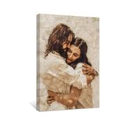 ZXHYWYM Jesus Canvas Wall Art Jesus Embracing Woman Safe In His Arms Pictures God Painting Christian Art Prints Christ Prayer Room Home Decor Framed (Brown, (30.00 x 45.00 cms))