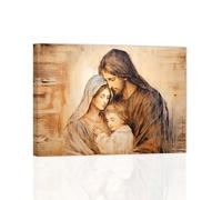 ZXHYWYM Jesus Christ wall art Jesus with Mary Picture Jesus Family Painting Vintage Religious Canvas Christian Faith Prints for Home Room Decor Frame (B, (30.00 x 45.00 cms))