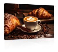 ZXHYWYM Kitchen Wall Art Coffee Bean Latte Croissant Canvas Prints Vintage Brown Food Pictures Artwork Decor for Restaurant Dining Room Cafe Bar Framed(2, (12.00" x 18.00"))