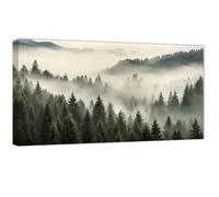 ZXHYWYM Large Foggy Mountain Canvas Wall Art Green Forest Pine Tree Misty Painting Prints Natural Scenery Pictures Home Decor for Living Room Office Framed(2, (12.00" x 24.00"))