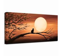 ZXHYWYM Large Full Moon Canvas Wall Art Night Forest Picture Prints Black Cat in Tree Art Poster Nature Landscape Paintings Office Living Room Bedroom Bathroom Decor (Orange, 30L x 60W cm)