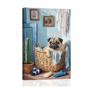 ZXHYWYM Laundry Room Wall Art Wall Decor Funny Dog Canvas Prints Laundry Sign Decor for Laundromat Dry Cleaning Store Bathroom Hotel Framed (Blue, (30 x 45 cms)