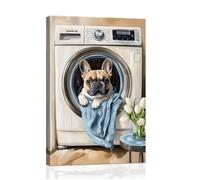 ZXHYWYM Laundry Room Wall Art Wall Decor Funny Dog Canvas Prints Laundry Sign Decor for Laundromat Dry Cleaning Store Bathroom Hotel Framed (Brown, (30 x 45 cms)