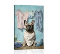 ZXHYWYM Laundry Room Wall Art Wall Decor Funny Dog Canvas Prints Laundry Sign Decor for Laundromat Dry Cleaning Store Bathroom Hotel Framed (White, (30 x 45 cms)