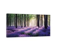 ZXHYWYM Lavender Canvas Wall Art Purple Floral in Forests Pictures Prints Large Flower Field Painting Nature Scenery Wall Decor for Living Dining Room Framed (C, (40.00 x 80.00 cms))