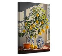 ZXHYWYM Lemon Wall Art Lemon Pictures for Kitchen Yellow and Blue Kitchen Decor Summer Citrus Fruit Canvas Prints Windows Painting Rustic Farmhouse Decor (40L x 60W cm)
