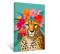 ZXHYWYM Leopard Canvas Wall Art Leopard with Flower Crown Picture Prints Botanical Jungle Animal Painting Bathroom Nursery Decor Framed(2, (16.00" x 24.00"))