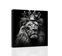 ZXHYWYM Lion Canvas Wall Art Black and White Lion with Crown Pictures Wall Decor for Men Bedroom Office Decor African Wild Animals Painting Prints Frame (B, (50.00 x 50.00 cms))