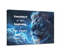 ZXHYWYM Lion Wall Art Motivation Blue Lightning Animal Inspirational Picture Wildlife Canvas Prints Modern Living Room Office Decor Framed (C, (30.00 x 45.00 cms))