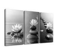 ZXHYWYM Lotus Flower Wall Art Zen Bathroom Decor Set Of 3 Water Lily Stones Canvas Print Meditation Paintings Butterfly Artwork Spiritual Meditation Spa Pictures (Black and White, 30x60cmx3 Pieces)