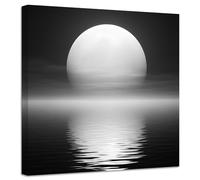 ZXHYWYM Moon Over Ocean Painting Canvas Wall Art Full Moon in Night Picture Prints Black and White Modern Artwork Home Decor Framed (Picture-1, (12.00" x 12.00"))