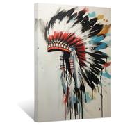 ZXHYWYM Native American Canvas Wall Art Colorful Headdress Feathered Picture Prints Indian Tribal Painting Southwest Artwork Wall Decor Framed(1, (16.00" x 24.00"))