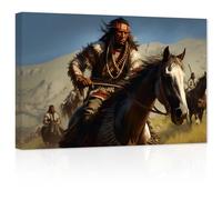 ZXHYWYM Native American Canvas Wall Art Indian Tribal with Horse Forest Picture Prints Southwest Painting Artwork Wall Decor Framed(1, (16.00" x 24.00"))